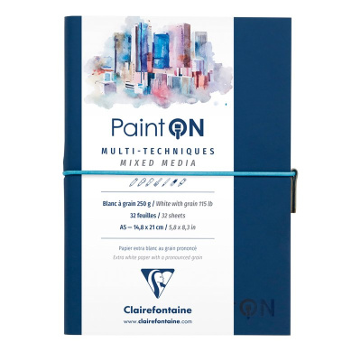 Скетчбук для смешанных техник Clairefontaine "Paint'ON" А5 32 л 250 г, легкое зерно, резинка, кожзам