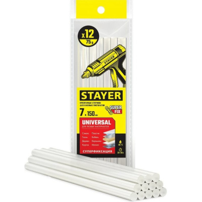 Клеевые стержни прозрачные универсальные STAYER Universal, d 7 мм х 150 мм 12 шт, 75 г.