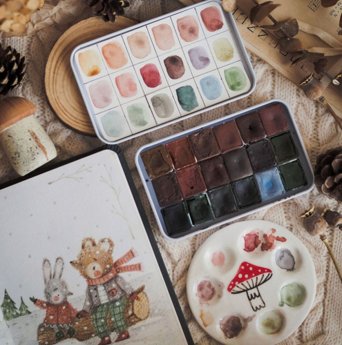 Набор акварели "Handy" Лесные истории, 18 кювет 2 мл, в металлическом боксе