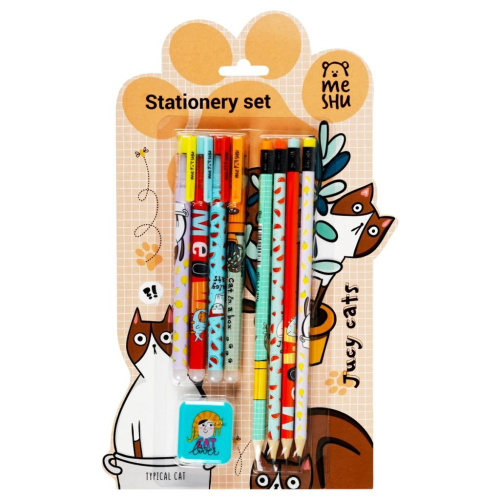 Набор канцелярских принадлежностей MESHU "Jucy cats", 9 предметов