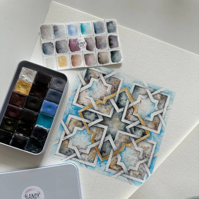 Набор акварели "Handy" Мандала, 18 кювет 2 мл, в металлическом боксе