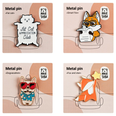 Набор металлических значков MESHU "Funny company", эмаль, 4 шт