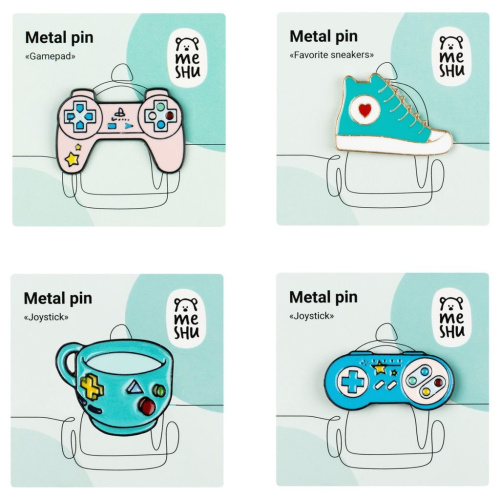 Набор металлических значков MESHU "Gamer's set", эмаль, 4 шт