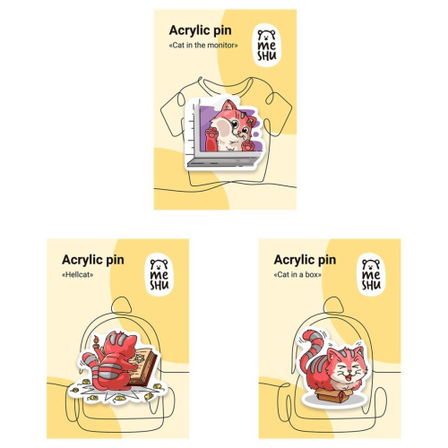 Набор акриловых значков MESHU "Hellcat" 3 шт, прямая УФ-печать