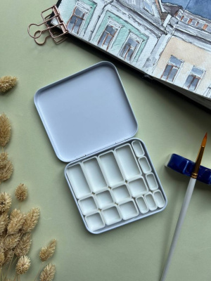 Палетка квадратная "ячейки" без красок, белый бокс, материал металл, белый пластик, размер 10х9 см 1