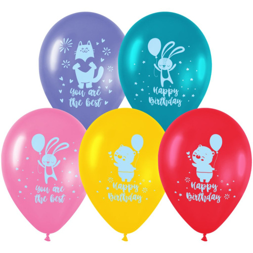 Воздушные шары MESHU "Happy birthday" 10 шт., М12/30 см, пастель, ассорти