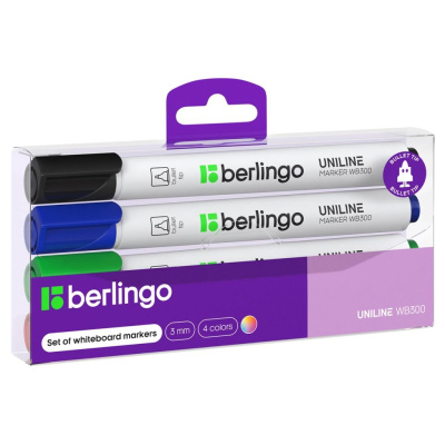 Набор маркеров для белых досок Berlingo "Uniline WB300" 4 цв., пулевидный, 3 мм, PET