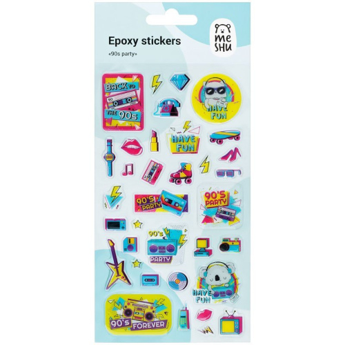 Наклейки гелевые MESHU "90th party", 10*22см, 35 наклеек