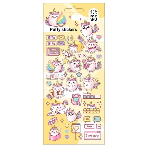 Наклейки объемные MESHU "Cute unicorn", 10*23 см, пакет европодвес