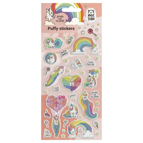 Наклейки объемные MESHU "Rainbow unicorn", 10*23 см, пакет европодвес