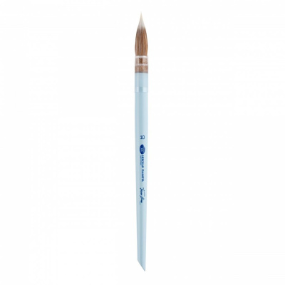 Кисть из колонка и белой синтетики №10 круглая "Белые ночи" ручка короткая голубая матовая со скосом