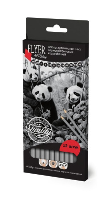 Набор карандашей чернографитовых FLYER "ПАНДЫ", 12 твердостей (B, 2B, 3B, 4B,5B,6B,8B,F,H,2H,3H,HB)