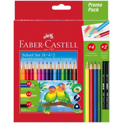Набор карандашей цветных Faber-Castell, 18цв., трехгран., заточ.+ 4цв. + 2ч/г кар., картон, европодв