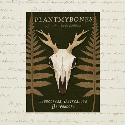 Деревянная брошка Дворникова А. "Череп оленя"