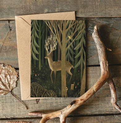 Открытка Дворникова А. "Олень со свечками"