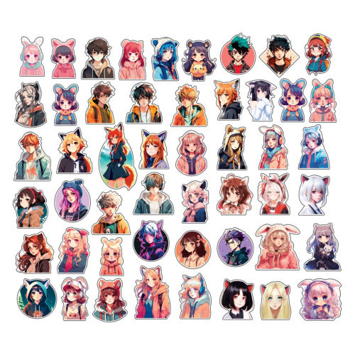 Наклейки ПВХ MESHU "Neko", 50 шт