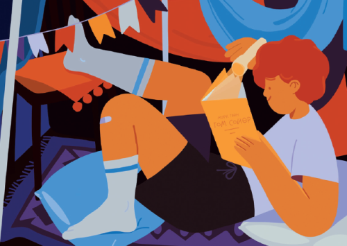 Открытка "Лайфстайл. Читающий с фонариком"