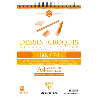 Блокнот для эскизов на спирали Clairefontaine "Dessin Croguis" А4 35 л 160 г