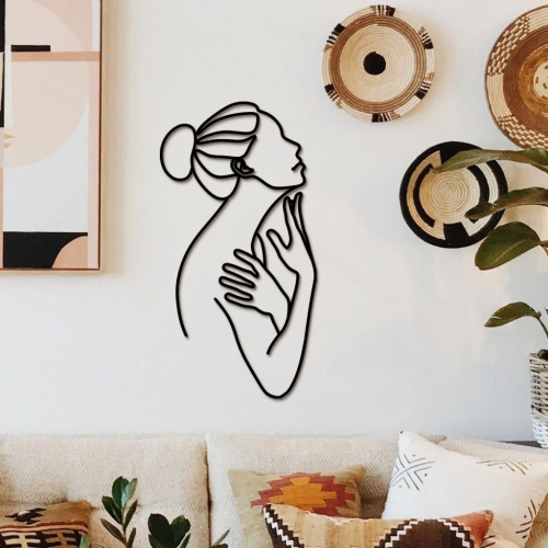 Настенное панно УТРО в стиле лайн арт, Размер 59х31 см, цвет черный