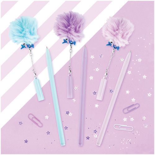 Ручка шариковая MESHU "Unicorn" синяя, 0,7 мм, с пушист. помпоном, корпус ассорти