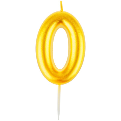 Свеча для торта с держателем MESHU "Цифра 0", 6 см, золотая, блистер