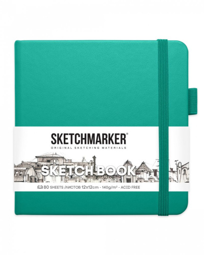 Блокнот для зарисовок Sketchmarker 12х12 см 80 л 140 г, твердая обложка Изумрудный