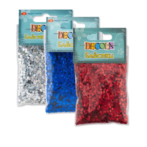 Блестки декоративные "Decola" звезды, размер 4 мм, 20 г, все цвета