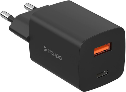 Сетевое зарядное устройство Deppa USB-A + USB-C, GaN, PD 3.0, 45Вт черный