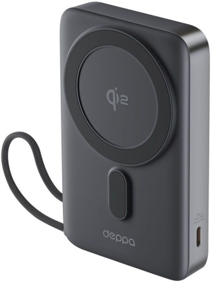 Внешний аккумулятор Deppa NRG MagSafe Qi2 10000 mAh серый