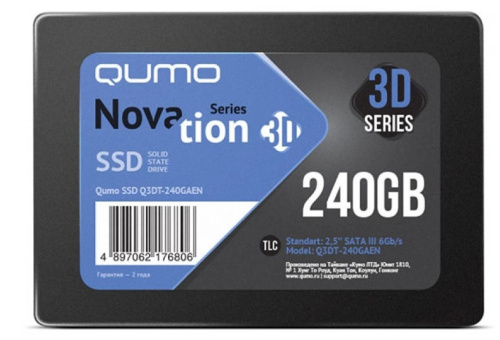 Накопитель SSD 2.5'' Qumo Q3DT-240GAEN Novation 240GB SATA3.0 3D TLC 560/540MB/s IOPS 76K/85K MTBF 1