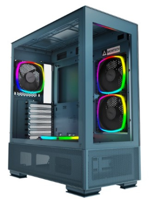 Корпус ATX Montech SKY TWO MOROCCO BLUE без БП, боковая панель из закленного стекла, 2*USB 3.2, USB Type-C, audio