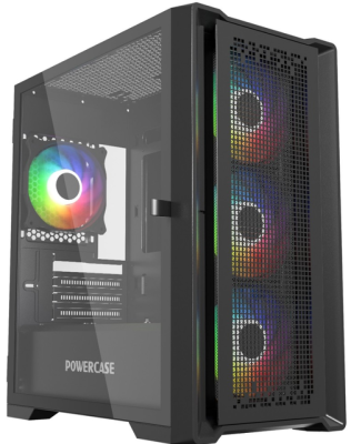 Корпус mATX Powercase ByteFlow Micro Black CAMBFB-A4 чёрный, без БП, боковая панель из закаленного стекла, 4х120mm ARGB fans, ARGB HUB, 2*USB 2.0, USB