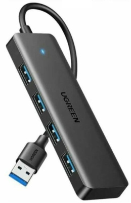 Концентратор UGREEN CM219 4-Port USB 3.0 Hub with USB-C power port, длина кабеля: 1м, цвет: черный