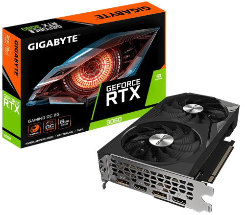 Видеокарта PCI-E GIGABYTE GeForce RTX 3060 GAMING (GV-N3060GAMING OC-8GD) 8GB GDDR6 128bit 8nm 1777/15000MHz 2*HDMI/2*DP