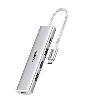 Кабель UGREEN CM478 35580_ USB-C To HDMI 4K@30Hz+3*USB 3.0 A+PD Power Converter, creamy white