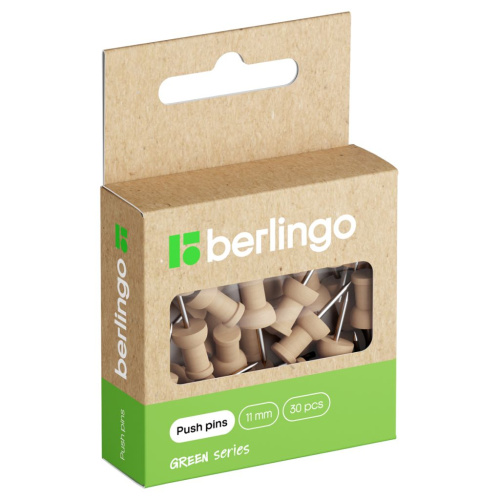 Кнопки силовые Berlingo "Green Series" 30 шт., деревянные, крафт упак., европодвес