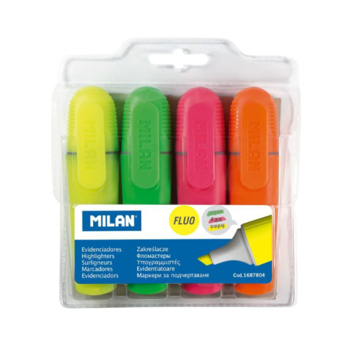 Набор текстовыделителей Milan "Fluo" 4 цв 5 мм европодвес