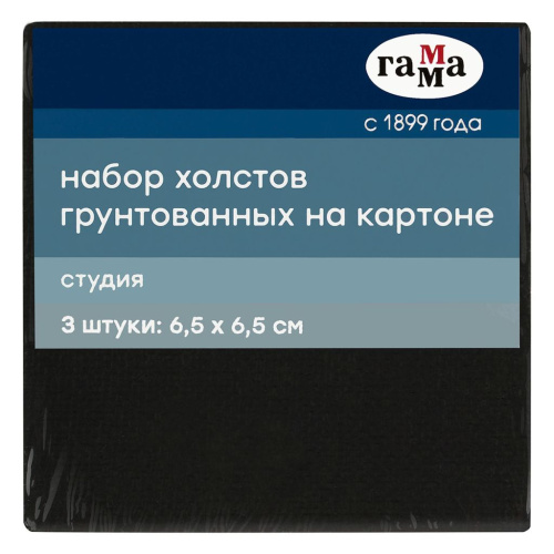 Набор холстов на картоне Гамма "Студия", 3 шт., 6,5*6,5 см, цвет черный, 100% хлопок, 280 г, мелкое