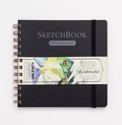 Скетчбук для акварели Малевичъ "White Swan" Fin 16х16 см 25 л 200 г, черный