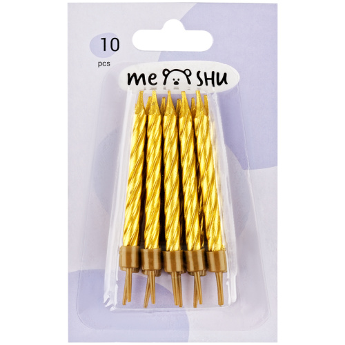 Свечи для торта с держателями MESHU "Мини", золотые, 5,8 см, 10 шт, блистер