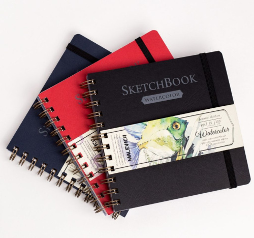 Скетчбук для акварели Малевичъ "White Swan" Fin 16х16 см 25 л 200 г, разные цвета