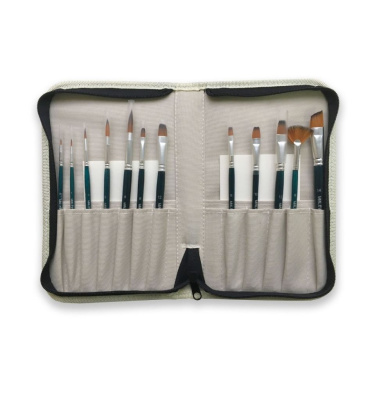 Набор кистей синтетика Малевичъ "Andy" 12 шт в пенале, бежевый