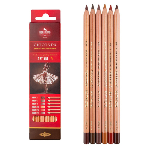 Набор карандашей пастельные Koh-I-Noor "Gioconda Soft 8826 Brown Line" 6 цв, картон. упак., европодв