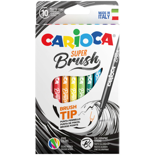 Набор фломастеров-кисть Carioca "Super Brush" 10 цв, смываемые, картон, европодвес