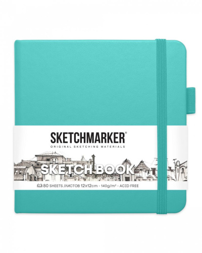 Блокнот для зарисовок Sketchmarker 12х12 см 80 л 140 г, твердая обложка Аквамарин