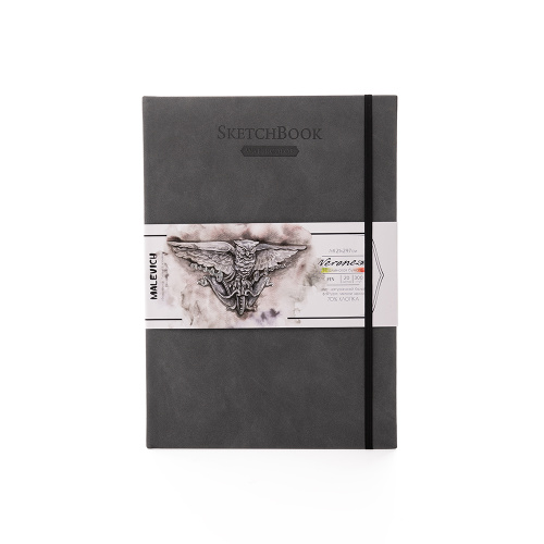 Скетчбук для акварели Малевичъ "Veroneze" А4 20 л 300 г, 70% хлопок, серый, среднее зерно