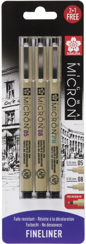 Набор капиллярных ручек Sakura "PIGMA MICRON" 3 шт (0,45мм 0,5мм + ручка Pigma Micron PN)