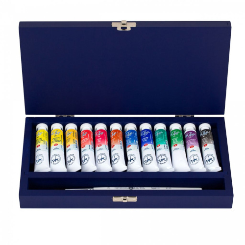 Набор акварели "Белые Ночи" 12 шт*10 мл + кисть, деревянная коробка, синяя