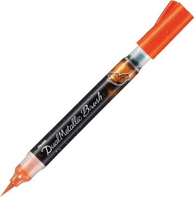 Маркер-кисть с подкачкой чернил Pentel 1-10 мм, цвет оранжевый+желтый металлик в блистере