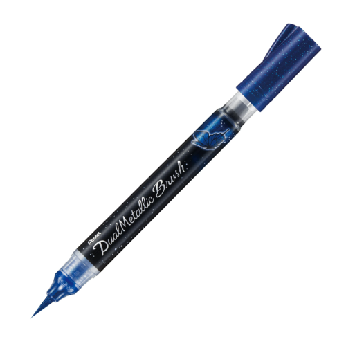 Маркер-кисть с подкачкой чернил Pentel 1-10 мм, цвет синий+зеленый металлик в блистере